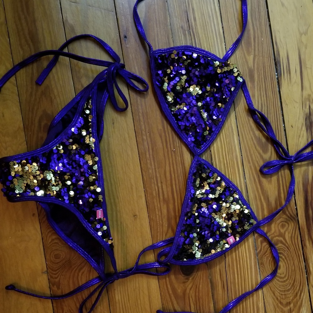 Doll swimwear scrunch bottom sequin bikini
